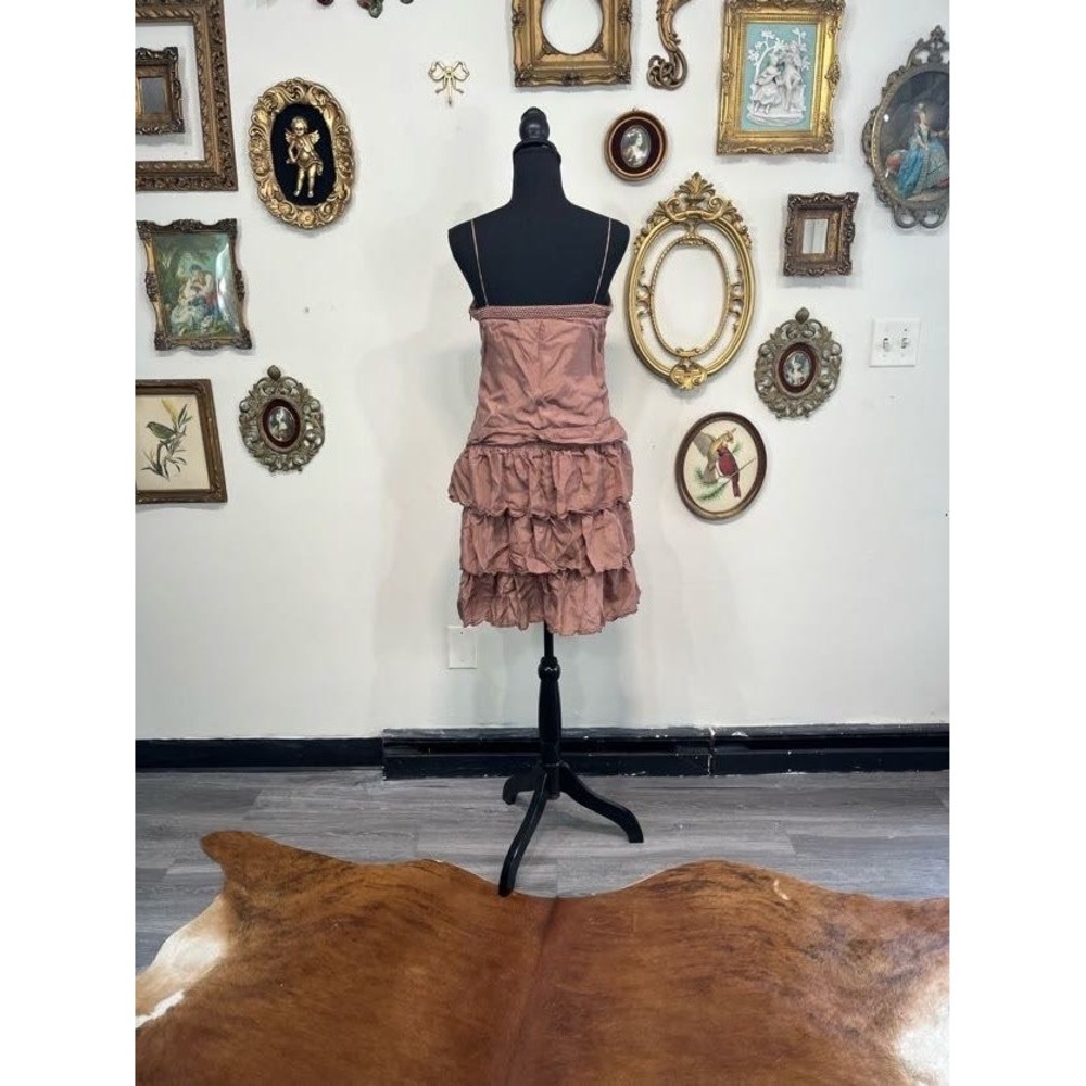 Vintage Cacharel 100% Silk Ruffle‎ Mini Dress Y2K Beaded Mauve Size 4-6